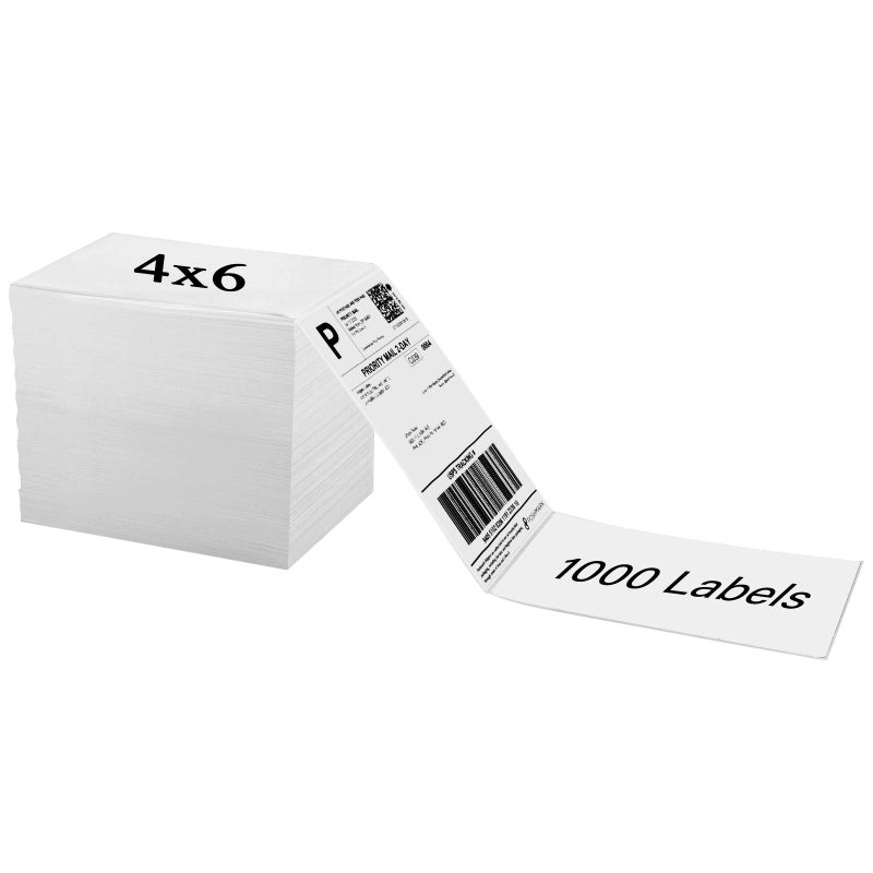 OausTect 4x6 Shipping Label 1000 Fanfold Labels for Rollo, Zebra Direct Thermal Printer, with Perforations - Image 1
